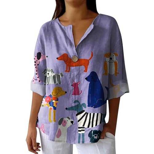 Hrjxfpt Linen Tops for Women UK White Cotton Work Shirts Sale Clearance Womens Cotton Linen Tshirt Top Summer Casual Loose Fit Blouse Tunic Floral Print Button V Neck Short Sleeve Top