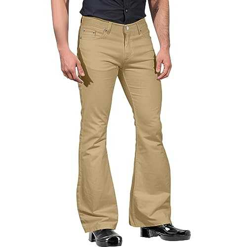 Mens Relaxed Fit Vintage 60s 70s Bell Bottom Pants Casual Work Suit Pants Stretch Flared Flares Retro Leg Disco Pants