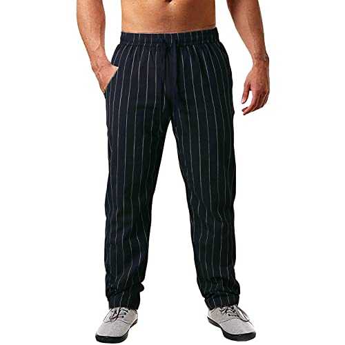 Cocila Men's Spring and Summer Pinstripe Cotton and Casual Sports Pants Stocking Gift Black Scrubs Trousers Men Mens Cargo Trousers 40 Waist Black Work Trousers