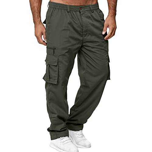 Trousers for Men Work Hiking Trousers Mens Training Pants with Multi-Pockets Casual Tracksuit Bottoms with Zipper Gym Running Chino Activewear Pants Tactical Combat Cargo Trousers