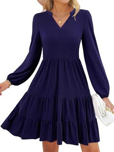 BIUBIU Women's 2023 Casual Fall Dress Long Sleeve V Neck Knee Length Flowy Tiered Cute Babydoll Dresses with Pockets