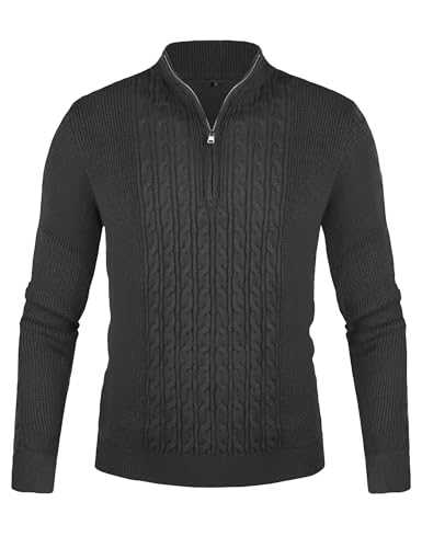 Sykooria Men's Long Sleeve Stand Up Collar 1/4 Zip Cotton Jumpers Casual Knitted Pullovers Sweater Top