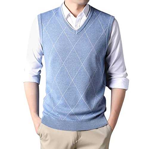 Men's Sleeveless Cardigan Waistcoat Jumper Slipover Knitwear Sweater Tank Tops V Neck Knitted Sweater Vest Slim Fit Diamond Pattern Knitwear