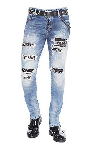 Cipo & Baxx CD417 Men's Destroyed Look Used Ripped Rocky Skinny Denim Jeans - blue, size: 30W / 32L