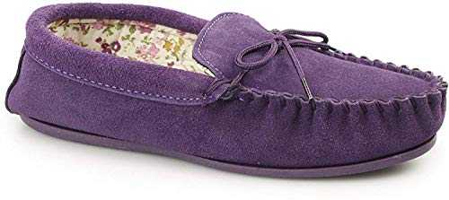 LILY Ladies Suede Moccasin Slippers Purple UK 7