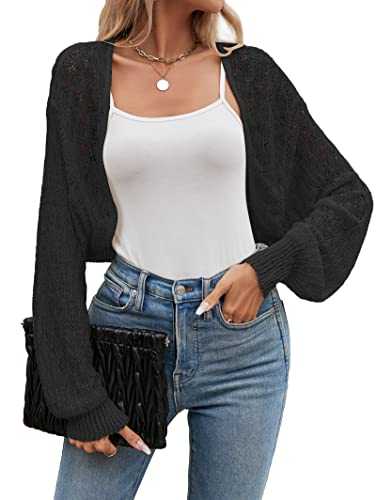 Famulily Womens Summer Long Sleeve Cropped Cardigans UK Hollow Out Floral Lace Crochet Shrug Shawl Bolero Cardigans