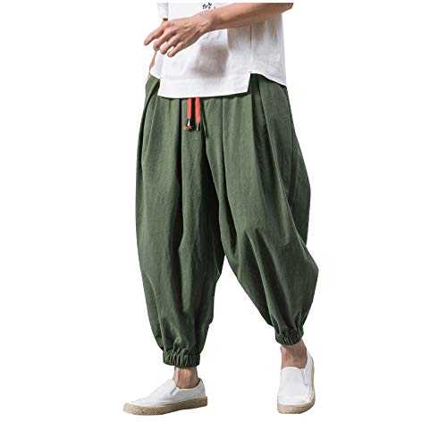 Harem Pants Mens - Solid Wide Leg Trousers Fashion Hippie Pant Loose Tracksuit Bottoms Baggy Activewear Joggers Yoga Track Pants Elastic Waist Drawstring Trouser Smart Cuffed Pant Outdoor Sport Pant