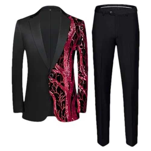 (Jacket + Pant) Men Sequin Suit Men's Wedding Dance Party Stage Perform Dress Male Blazer Trouser