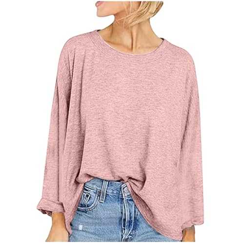 Ladies Tops Cotton Long Sleeve Oversized T Shirts Loose Womens Spring Blouses Breathable Undershirts Plain Pullover Comfy Tunic Shirts Moisture Wicking Shirts Sports Casual Jumpers