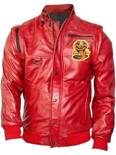 MERCH ATTIRE Mens Cobra Kai Costume Johnny Lawrence Bomber Real/Faux Jacket