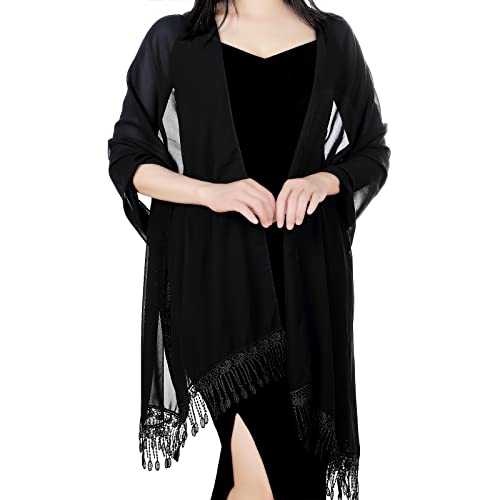 Sheer Soft Chiffon Shawls and Wraps for Women Chiffon Shawls Scarves with Fringe Wedding Evening Party Dresses Scarf