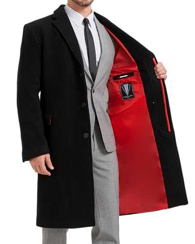 Mens Black Overcoat Wool & Cashmere Covert Warm Winter Bond Coat Fully Lined