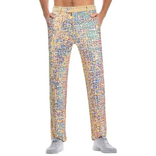 Mens Night Club Metallic Gold Suit Pants/Straight Leg Trousers Lounge Pants Mens Straight Leg Sequins Trousers for Men UK Shiny Tracksuit Bottoms Carnival Loungewear Bottoms Dancing Party