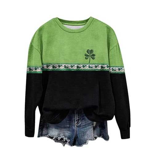 Women St. Patricks Day Sweatshirt Irish Clover Print Jumper for Womens Lucky Shamrock Long Sleeve Tops St Patricks Day Outfits Clothing Irish Shirt Green Graphic Sweater Top Funny Gifts