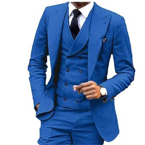 Men's Suit 3 Piece One Button Lapel Double Breasted Slim Fit Business Dress Suits for Wedding Tuxedo Blazer+Pants+Vest