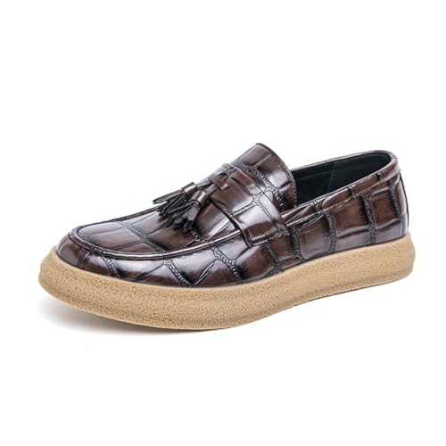 Men's Pattern Leather Shoes Tassel Loafers Fashion Causal Business Shoes Non-Slip Slip on Dress Loafers
