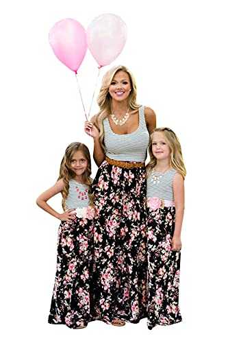 YMING Floral Pattern Mother and Daughter Dresses Maxi Bohemian Beach Dresses Family Party Dresses