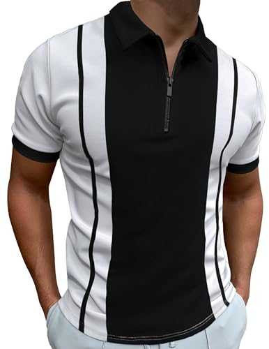 Mainfini Men's Casual Zip Up Polo Shirts