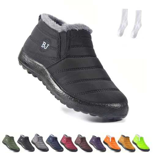 Boojoy Winter Boots, Winter Snow Boots Ankle, Waterproof Anti-Slip Fur Lined Warm Shoes for Women Men