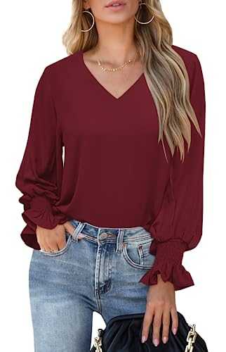 Miehesvo Womens Tops Casual Chiffon Mock Neck Puff Long Sleeve Shirts Elegant Blouses Work Top Outfits Clothes