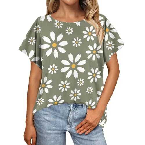 CGGMVCG Batwing Tops for Women Short Sleeve Banded Waist Boat Neck Shirts Loose Fit Summer Casual Blouses