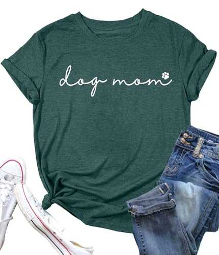 Dog Mom Women's T-Shirt: Dog Lover Gift, Causal Short Sleeve Blouse Top, Funny Saying