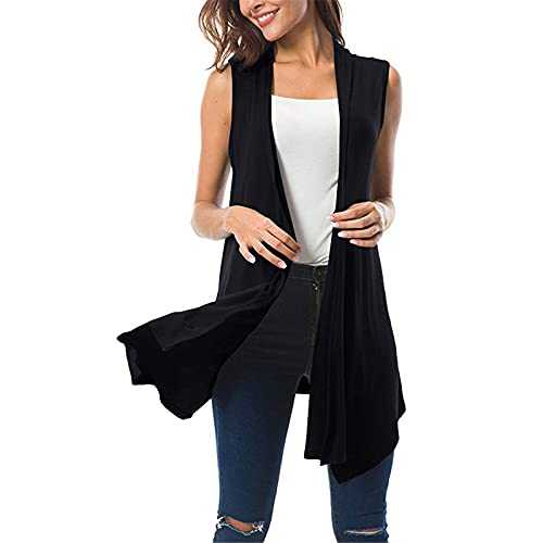 Cardigan Women's Black Thin Knitted Coat Women's Long Sleeveless Cardigan Summer Light Spring Jacket Elegant Summer Jackets for Women Knitted Coat Front Open Knitted Vest Coat Jacket Coat