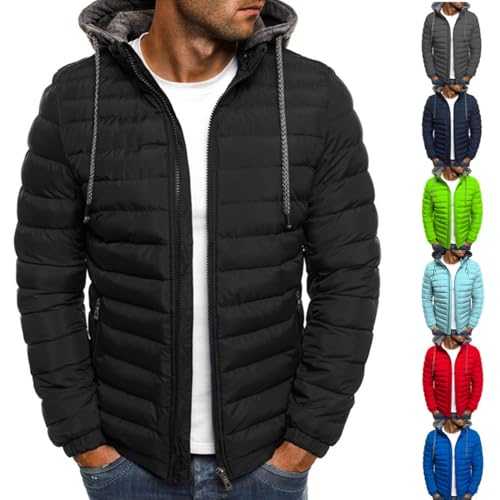 AEGJEGVD Winter Jackets for Men Clearance,Men Down Jacket Solid Hooded Long Sleeve Full Zip Warm Coats Padded Cotton Quilted Coat Outdoor Softshell Waterproof Windproof Puffer Coat with Pockets S-6XL
