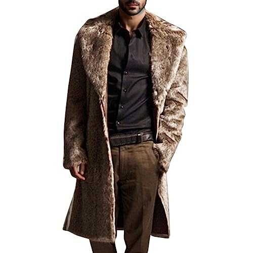 Fur Coat for Men Autumn And Winter Halloween Thick Solid Cardigan Long Hunting Jacket Wool Cardigan Jackets Long Sleeve Pocket Winter Warm Coats for Men