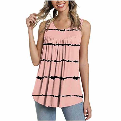 ANHATUIV Summer Tops Plus Size Ladies Ladies Sleeveless Tank Tops Crew Neck Tee Printed Tee Shirts for Women UK Casual Top Women Trendy Loose Blouse Tops Women's Sleeveless Blouse Tops