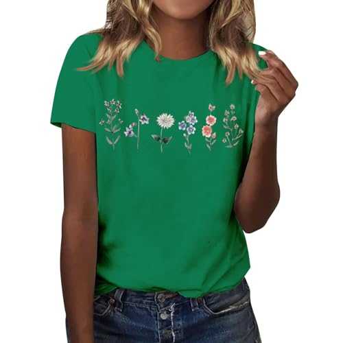 Ladies Tops T Shirts for Women UK Summer Short Sleeve Blouses Printed Tshirts Elegant Casual Tee Lightweight Soft