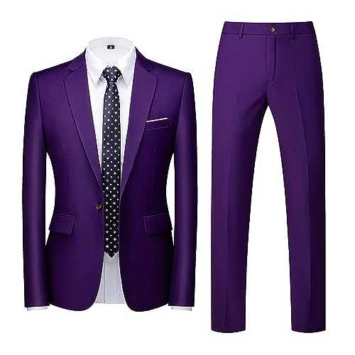 Mens Wedding Suits 2 Piece Slim Fit, Mens Formal Suits Dinner Suits for Men in UK Tuxedo Suit for Men Business Wedding Party Suit Jacket & Dress Pants Solid Color Business Suit Sets for Party Prom