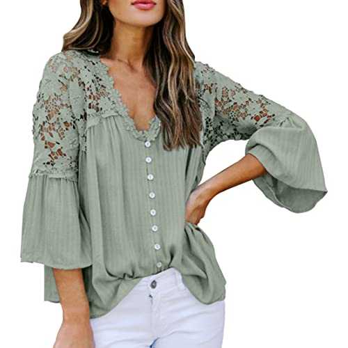 Cocil Fashion Women's Bell Long Sleeve Loose Polka Dot Shirt, Ladies Casual Round Neck Blouse Tops