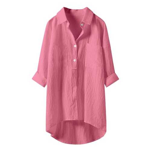 Button Down Shirts for Women UK Cotton Linen Tunic Tops Long Sleeve Blouse Long Length T-Shirt Collared Neck Retro Vintage Shirt Elegant Going Out Top Ladies Linen Tops Plain Summer Tunic Blouses