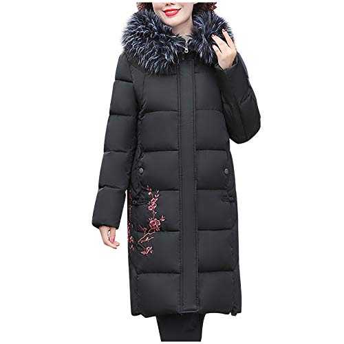 Women Coat Sale Clearance Plus Size Long Padded Coat Mid-Length Warm Cotton Quilted Puffer Parka Jacket Ladies Winter Coat with Fur Hood UK