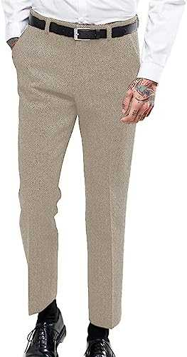 Solovedress Men's Vintage Herringbone Suit Trousers Regular Fit Business Suit Trousers for Wedding Groomsmen