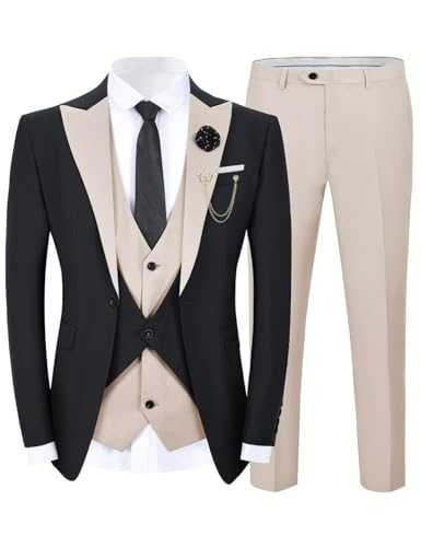 Wangyue Men's Tuxedo Suit 3 Piece Suits for Men Wedding Slim Fit Prom Tuxedo for Men Dinner Party Blazer Vest Pants Set