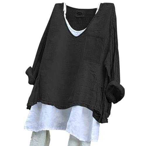 Yinguo Women's Solid Color Loose Plus Size Long Cotton Texture Dress Shirt Womens Construction Shirts