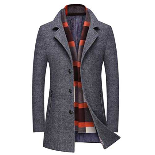 Men Winter Wool Coat Slim Fit Thick Wool Blends Men Long Trench Coat Fashion Woolen Jacket Scarf Collar Warm Overcoat