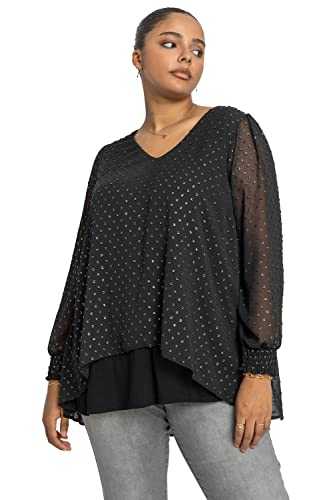 Roman Originals Women Foil Star Print Chiffon Overlay Top - Ladies Blouse Spring Everyday Summer Holiday V-Neckline Comfy Tie Detail Jersey Shine Vacation