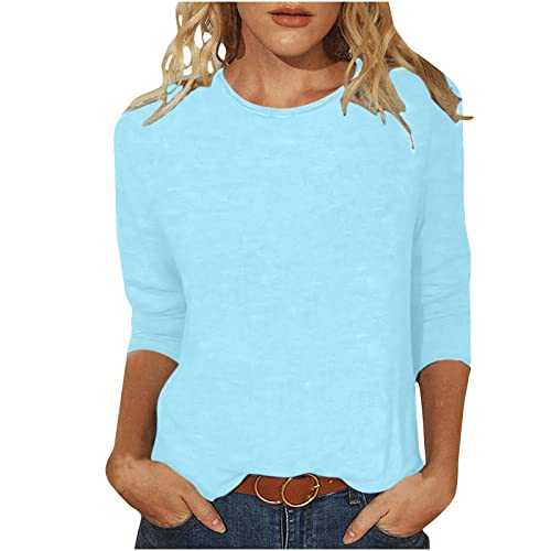 3/4 Sleeve Tops for Women UK Sale Clearance Cotton Plus Size Solid Color Casual Crewneck Cute Tee Shirts Trendy Lightweight Loose Comfy Blouses Tunic Tees Sweatshirts S-5XL