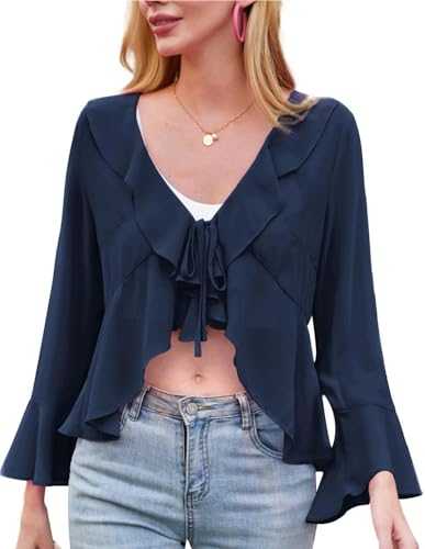 Kate Kasin Women's Long Sleeved V Neck Top Summer Casual Chiffon Cardigan