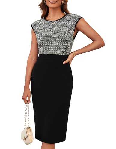 GRACE KARIN Women's Round Neck Bodycon Dress Vintage Cap Sleeve Midi Dress Formal Business Dresses for Spring Summer 2025