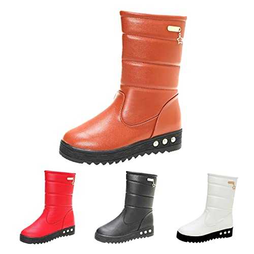 DGHM Women Winter Snow Boots Faux Fur Lined Slip On Zipper Waterproof Comfy Warm Walking Hiking Outdoor Ladies Ankle Booties Wedges Heels Plush Thermal Boots
