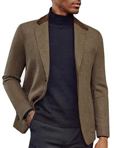 Men's Herringbone Blazers Casual Suit Jacket Vintage Wool Tweed Jacket Sports Coats