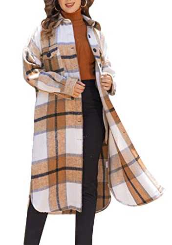 EFOFEI Women Lapel Coat Baggy Button Shackets Long Sleeve Blouse Casual Check Blouse Outfit with Pockets