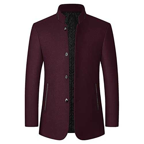 Szshaoye Mens Wool Trench Coat Winter Double-Layer Thicken Peacoat Outdoor Warm Woolen Jacket with Removable Inner Collar Regular Fit Business Casual Duffle Coats