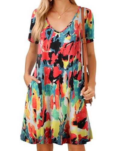 JollieLovin Women V Neck Plus Size Casual Summer Dress 2024 Short Sleeve T Shirt Loose Sun Dress