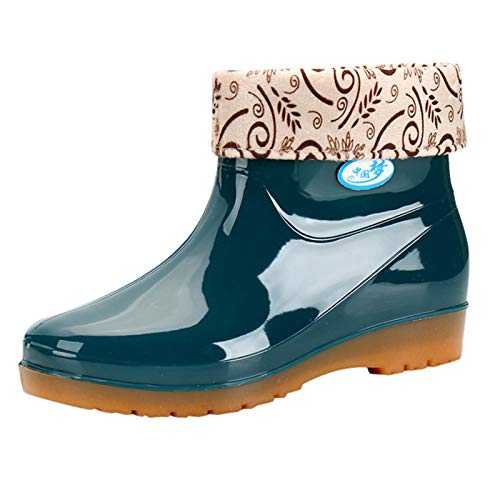 Women’s Floral Printed Soft Warm Lining Ankle Wellies - Waterproof Rubber Rain Shoes Ladies Wellington Boots Women Rain Boots