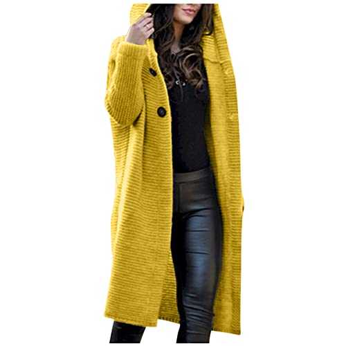Cocila Womens Long Sleeve Tops Women'S Autumn And Winter Solid Color Long Sleeve Button Down Open Front Hooded Knit Cardigan Sweater Outwear Womens plus Fall Jacket